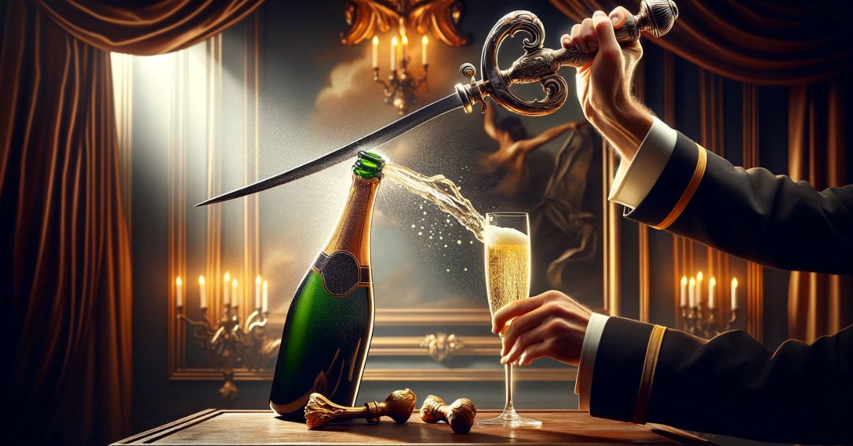 Champagne som bliver åbnet med en champagnesabel